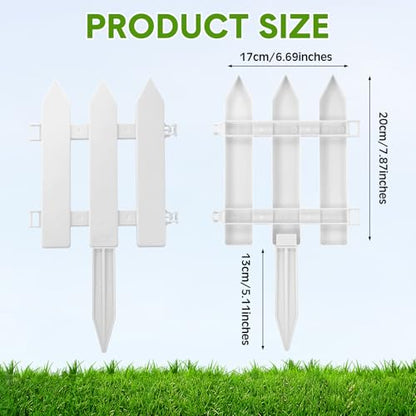 24 Pack White Garden Fence with 24 Insert Lawn Picket Fence Garden Border Decorative Plastic Panels for Landscape Path Flowerbeds Plant Yard, 6.69'' L x 7.87'' H