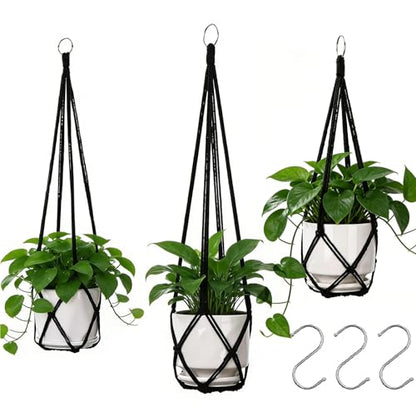 YIBOT Black Macrame Plant Hanger Indoor Hanging Planter Basket - color: Black, size: 35+29+23Inch