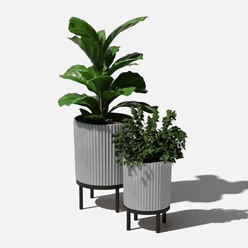 Veradek Demi Series Raised Duo Planters - Set of 2 Planters with Stands - color: Gray/Black, size: Bundle