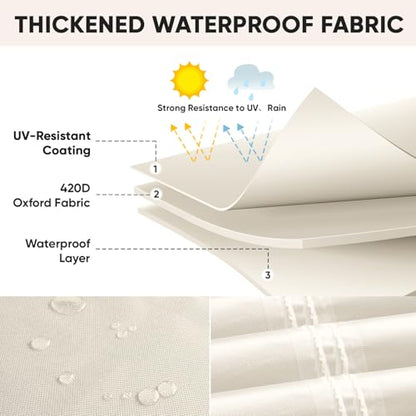 BALEINE Patio Furniture Covers Waterproof, Heavy Duty Outdoor Table Cover - color: Beige, size: 124"L×74"W×30"H