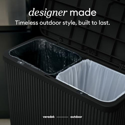Veradek Tambour Waste Bin - Outdoor Trash Can with Dual Bag System - color: Black, size: 25" L x 11.75" W x 26.5" H