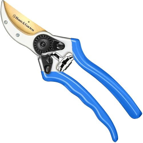 Haus & Garten ClassicPRO 8.5" Premium Titanium Bypass Pruners - Use as Garden Shears Pruning Shears for Gardening, Hand Pruners, Handheld Garden Clippers, Scissor Clipper Tool - color: Blue Non Slip Soft Grips