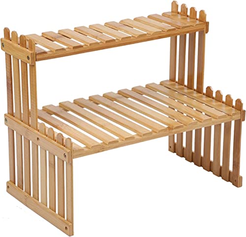 GURECOD 2 Tiers Bamboo Plant Stand Shelf, 18.5" Length - size: 18.5" Length