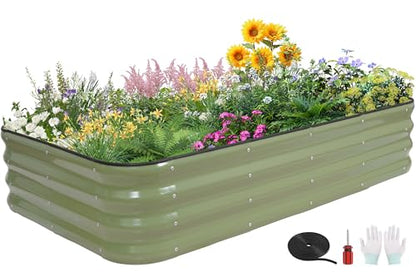 4-in-1 Modular Raised Garden Bed Kit - Adjustable Sizes (5x3x1ft, 4x4x1ft, 6x2x1ft, 7x1x1ft) - Heavy Duty Galvanized Steel Planter Box with Bracing Rods & Gloves for Vegetables, Fruits - color: Green, size: 5×3×1FT