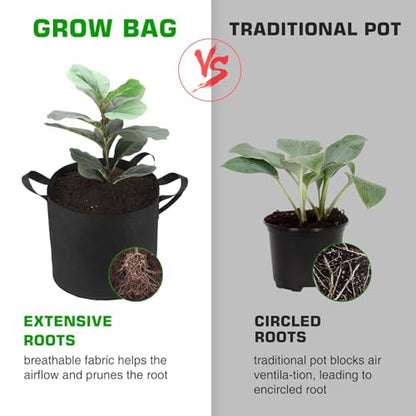 12-Pack 5 Gallon Grow Bags Heavy Duty Thickened Nonwoven Fabric Pots with Durable Handles - size: 5 Gallon