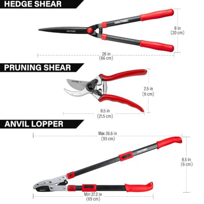 HAUTMEC Pro Loppers Hedge Shears & Pruners Combo Set 3-Piece Garden Pruning Shears Hedge Clippers,Heavy Duty Tree & Shrub Kit for Yard, Lawn & Garden, Professional Branch Cutter Tree Trimmer,HT0462 - color: 3pcs Lopper Set