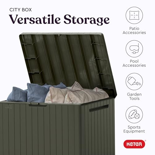 Keter City 30 Gal Outdoor Storage Box and Patio Side Table - color: Mossy Brown