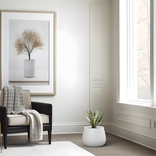 Kante White Concrete Planter 12.6" Dia All-Weather Round Small Pot - color: White, size: 12.6"Dia x 9.8"H