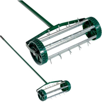 Rolling Lawn Aerator, 57" Manual Push Spike Aerator with 1.4" Rolling Spikes, Heavy Duty Lawn Aeration Tool, Galvanized Steel Soil Aerator for Garden Yard Grass, Lawn Care and Landscaping