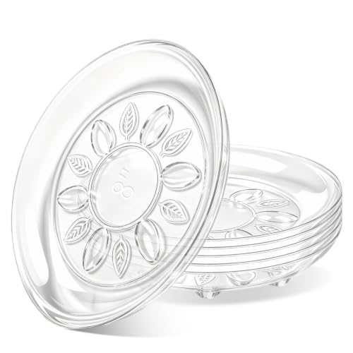 SupKing 6 Pack Plastic Plant Saucers with Raised Feet 6 inch / 8inch / 10inch /12inch Heavy Duty Clear Plant Trays to Catch Water Flower Pots Saucer for Indoor & Outdoor Plants (8” Clear) - size: 8in - 6 Pack