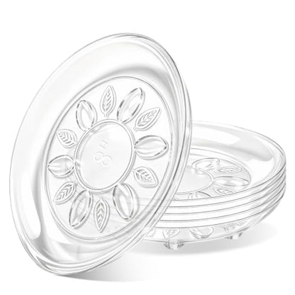 SupKing 6 Pack Plastic Plant Saucers with Raised Feet 6 inch / 8inch / 10inch /12inch Heavy Duty Clear Plant Trays to Catch Water Flower Pots Saucer for Indoor & Outdoor Plants (8” Clear) - size: 8in - 6 Pack