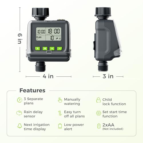 Sprinkler Timer for Garden Hose, Programmable Watering Timer with Rain Delay, Outdoor Automatic& Manual Irrigation Controller System for Lawn/Yard/Greenhouse V104 - color: Light Gray