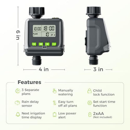 Sprinkler Timer for Garden Hose, Programmable Watering Timer with Rain Delay, Outdoor Automatic& Manual Irrigation Controller System for Lawn/Yard/Greenhouse V104 - color: Light Gray