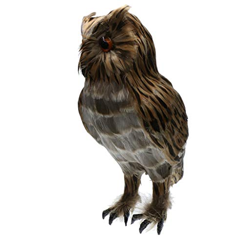 Artificial Feathered Owl Realistic Bird Decoration Taxidermy Garden Decor - Brown 1