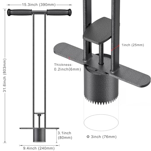 Dolibest Sod Plugger, Bulb Planter Tool with Non-Slip Grip Handle. Turf Cutter and Grass Plugger Tool with Dual Pedals, Sharp Serrations, Perfect for Zoysia, Bermuda and More (Upgrade) - color: Black C- 3'' depth