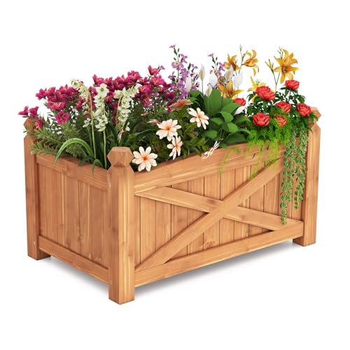 HAPPYGRILL 25”x 16”x 15” Wooden Raised Garden Bed with Drainage Holes - size: 25”x 16”x 15”