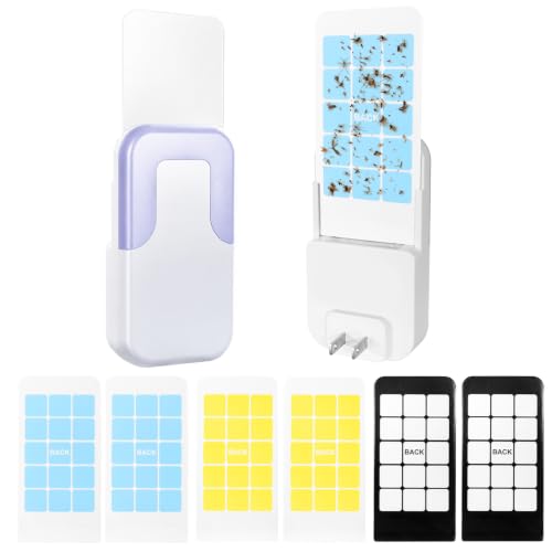Garsum Fruit Fly Traps for Indoors - Plug in Flying Insect Trap with 3-Color Refills for Gnats, Mosquitoes & Moths, Indoor Fly Catcher for Kitchens, Plants, 1 Device + 6 Sticky Refills