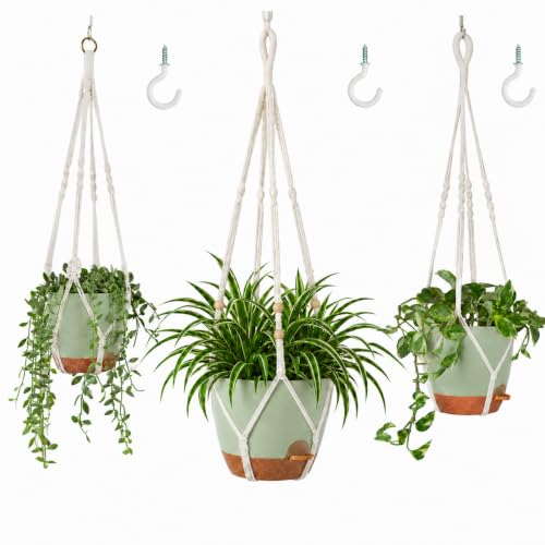 Bouqlife Large Hanging Planters with Macrame Plant Hangers for Indoor Outdoor Plants 3 Set 10" / 8" / 7" Self Watering Pots Hanging Baskets Flower Pot Holders 3 Different Size Green Large - color: Self Watering Green, size: Large