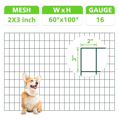Green PVC Coated Welded Wire Fencing,2"x3" 16 Gauge,60inch H x 100ft L Garden Wire Fence Roll,2/3/4/5/6ft Tall x 50/100 ft Long Hardware Cloth Metal Mesh for Yard,Farm,Chicken,Dog,Vegetable Protection - color: Green, size: 2"x3" 60inx100ft