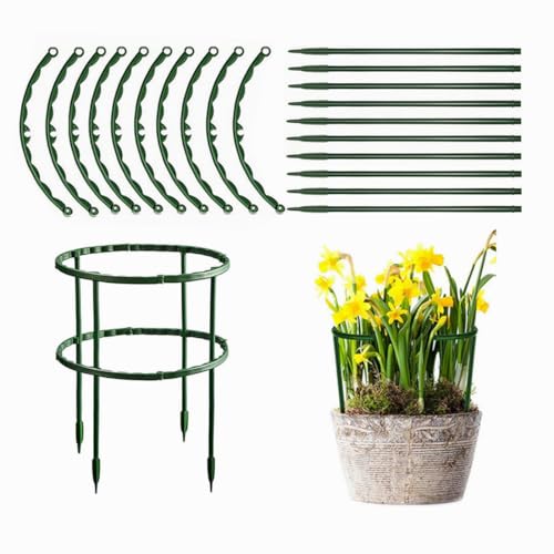 Plastic Plant Support Stakes, Large DIY Plant Support Ring Plant Support Cage, Garden Flower Support for Tomato,Monstera, Peony, Hydrangea, Climbing Plants Indoor Outdoor (Green, 10 Pack)