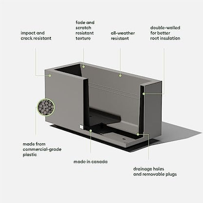 Veradek Block Series Long Box Planter - Rectangular Outdoor Planter - color: Gray, size: Small