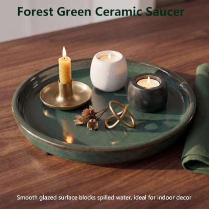 Ceramic Plant Saucer, 11.4 inch, Forest Green - color: Forest Green