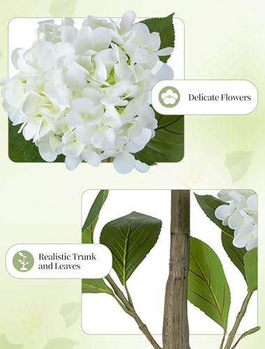 BLOSMON 5ft White Hydrangea Artificial Trees for Front Porch Planters - color: White Hydrangea