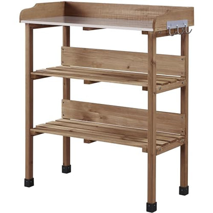 Topeakmart Potting Bench, Metal Top Garden Table for Outdoors,Brown - color: Brown