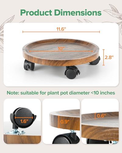 2 Pack Plant Caddy with Wheels, 12" Wood Rolling Plant Stand with 360° Lockable Wheels, Plant Stands Outdoor for Large Plants, Flower Cart Plant Dolly Plant Caster for Heavy Objects, Walnut - color: 12inch-Walnut