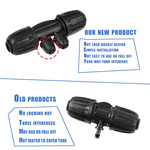 20 Pcs Barbed Tee 4-Way,1/2 to 1/4 Inch Tubing Irrigation Fittings - size: 20 Pcs 1/2 to 1/4 Inch Locked Barbed 4-Way