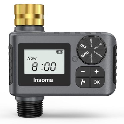 Sprinkler Timer with Brass Swivel, Programmable Water Timer for Outdoor Garden Hose, Hose Timers with Rain Delay/Manual/Auto Mode, Drip Irrigation and Lawn Watering System, 1 Outlet
