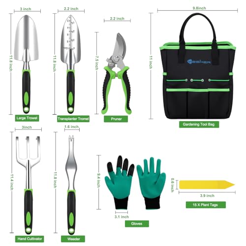 Yesker Gardening Tools 22-Piece Heavy Duty Garden Tool Set Gardening Supplies Gifts for Women Men Gardening Hand Tool Kit with Non-Slip Ergonomic Handle, Garden Bag, Gloves, 15 Plant Tags, Black Green - size: 22PCS Black Green