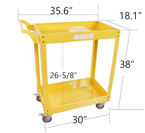 Heavy Duty Service Utility Cart,2 Shelf Steel, 800-Pound Capacity, 35.6 x 18.1x38-Inch Yellow - color: Yellow