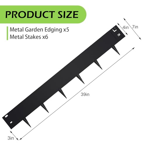 Garden 5PCS Steel Landscape Lawn Edging - 5PCS Steel Landscape Edging 39 x 6Inch (3 Inch Metal Strips + 3inch Nail) Black Garden Edging Border Length Flexible Landscape Edging Anchoring Stakes-Black - style: 3 Inch Metal Strips + 3inch Nail ( Black)