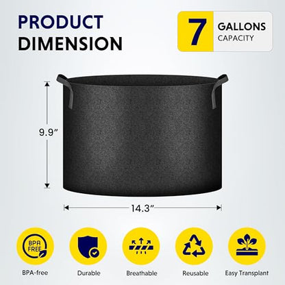 iPower 7 Gallon 5 Pack Grow Bags Nonwoven Fabric Pots Aeration Container with Strap Handles for Garden and Planting, 5-Pack Black, 7 Gallon - color: 5-pack Black, size: 7 Gallon Standard