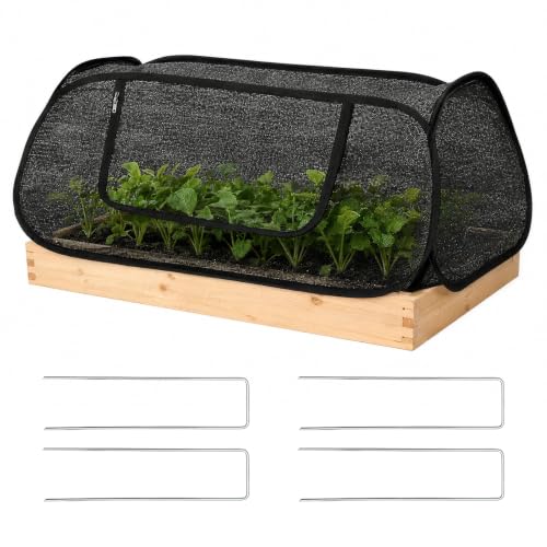 Garden Covers for Raised Beds, Pop up Garden Rows Plants Cover, Vegetable Mesh Plant Protector 45" x 18" x 20" Crop Cage for Protecting Seedlings Fruits Against Birds, Animals, with 4 Stakes - color: Black