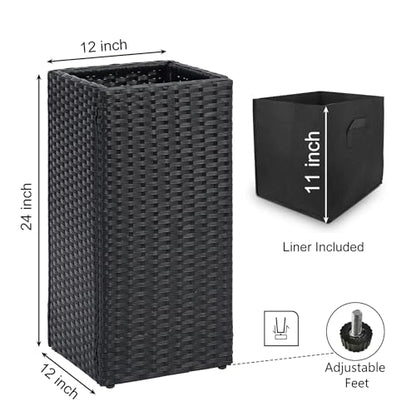 SUNNYPARK 2 Pack Tall Planters for Outdoor Rattan Square Box 12x12x24inch - color: Black 2 Pack