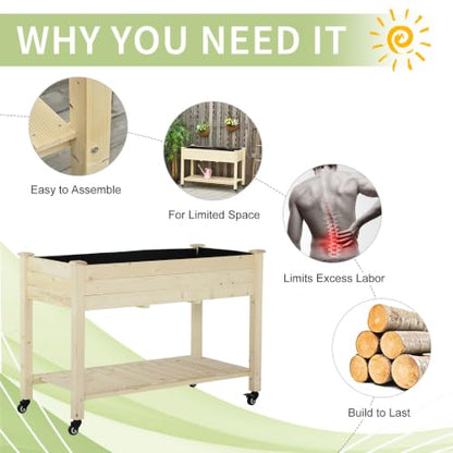 Outsunny Raised Garden Bed Elevated Planter Box 47" x 22" x 33", Natural - color: Natural, size: 47" x 22" x 33"