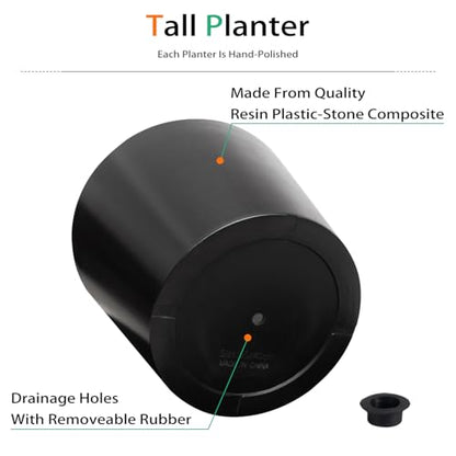 Heyzier Wide Planters for Outdoor Plants, Extra Large Indoor Flower Pots for Garden, Front Porch, Patio - Round Resin Planter Set of 2 (Black, 16" D x 13" H) - size: 16" D x 13" H
