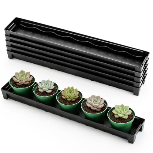 RooTrimmer 5 Pack Plastic Plant Saucer (17"x3"x1.5"), Rectangular Window Sill Plant Pot Trays with Removable Drainage Hole, Thick Windowsill Saucer Tray for 2.8 inch (7CM) Flower Nursery Pots (Black) - size: Trays (17"x3"x1.5") for 2.8 Inch Pots-5 Pack