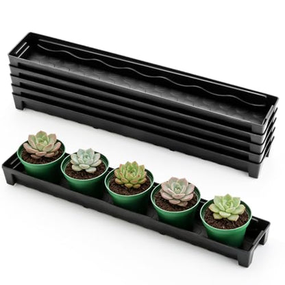RooTrimmer 5 Pack Plastic Plant Saucer (17"x3"x1.5"), Rectangular Window Sill Plant Pot Trays with Removable Drainage Hole, Thick Windowsill Saucer Tray for 2.8 inch (7CM) Flower Nursery Pots (Black) - size: Trays (17"x3"x1.5") for 2.8 Inch Pots-5 Pack
