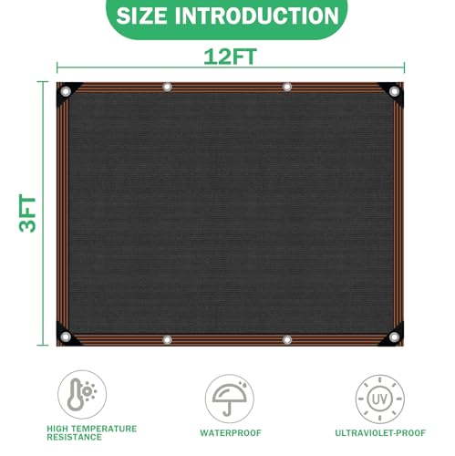 Shade Cloth - for Plants Greenhouse, 70% Sunblock Shade Sails for Outdoor Garden Pergola Patio Lawn, Sun Protection Neting Cover for Kennel Chicken Coop Easier to Hang Plant Cover - size: 3'x12'