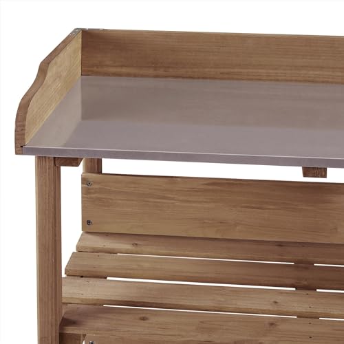 Topeakmart Potting Bench, Metal Top Garden Table for Outdoors,Brown - color: Brown