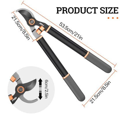 AIRAJ 21'' Bypass Loppers, Heavy Duty Tree Branch cutter, 2.5" Cut Capacity - size: 21'' Bypass Loppers