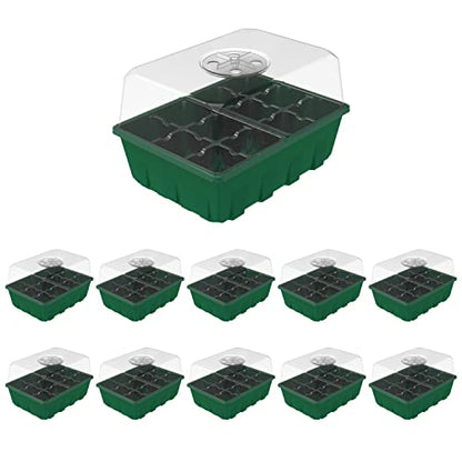 Gardzen 10 Pack Seed Starter Trays with Dome and Green Base 120 Cell - size: 12-Cell Clear 10-Pack