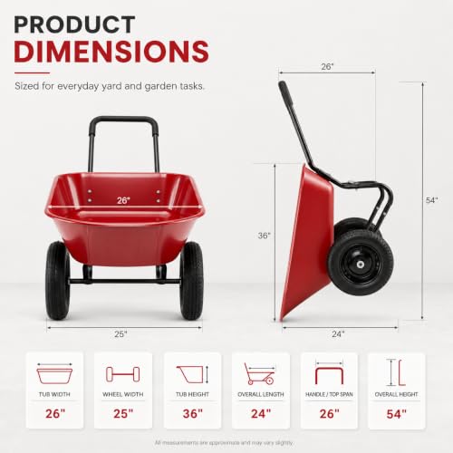 Enlarged Dual-Wheel Wheelbarrow, Easy Loading and Dumping Garden Cart, Heavy Duty Utility Dump Cart for Lawn, Yard, Farm, Gardening & Planting (Red) - color: Red