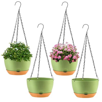 KPUVX 4 Pack Plastic Hanging Planters, 8 Inch, Green - color: Green, size: 8 inch