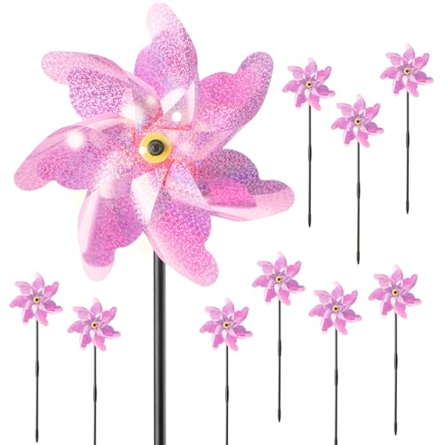 BATTIFE Preassembled Reflective Pinwheels for Yard & Garden, Pink, 10 Pack - color: Pink, size: 10 Pack
