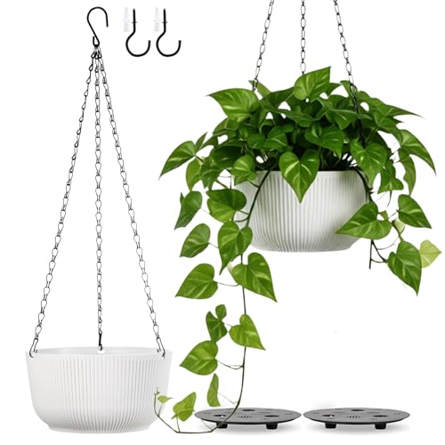 10 Inch White Hanging Planters for Outdoor Indoor Plants - Set of 2 - color: White, size: 10 Inch