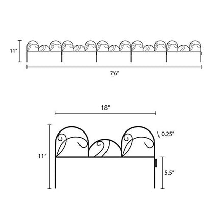 Metal Garden Fencing- Set of 5 Panels of Mimosa Decorative Edging Flower Beds & Landscaping- Interlocking, Flexible Design in Black by Pure Garden